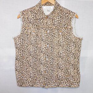 Nygard Womens L Leopard Print Denim button up Vest